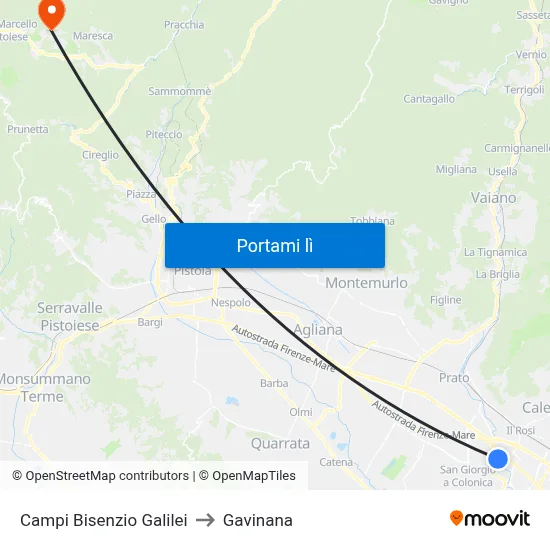 Campi Bisenzio Galilei to Gavinana map