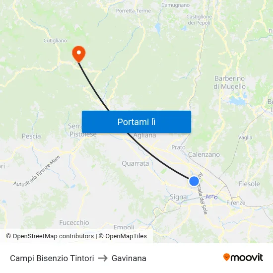 Campi Bisenzio Tintori to Gavinana map