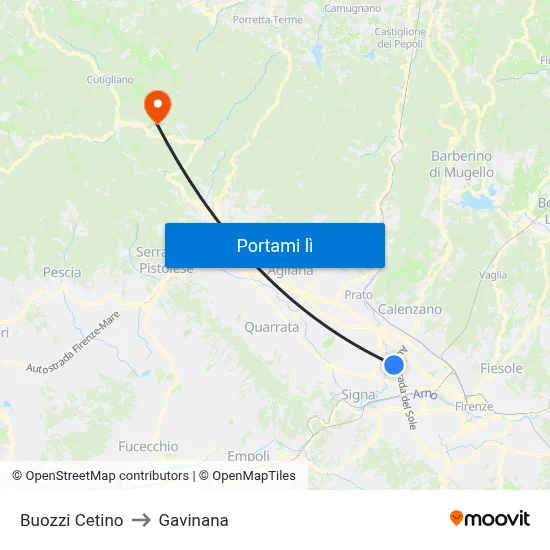 Buozzi Cetino to Gavinana map