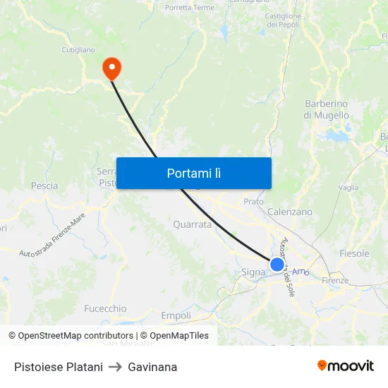 Pistoiese Platani to Gavinana map