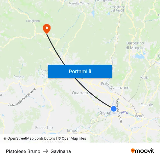 Pistoiese Bruno to Gavinana map