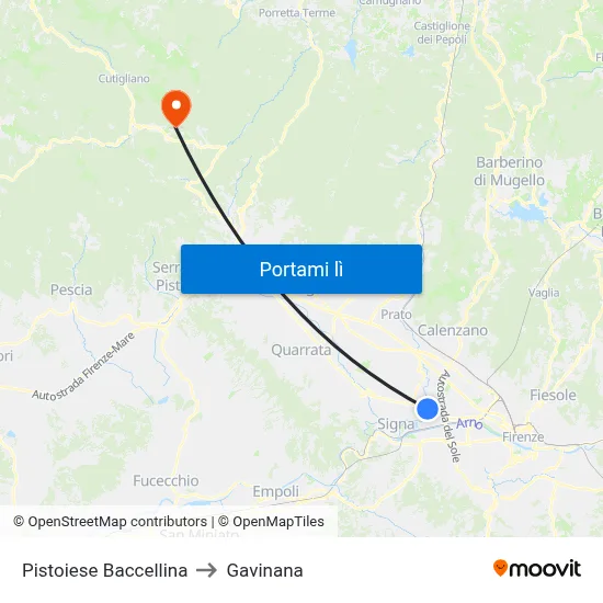 Pistoiese Baccellina to Gavinana map