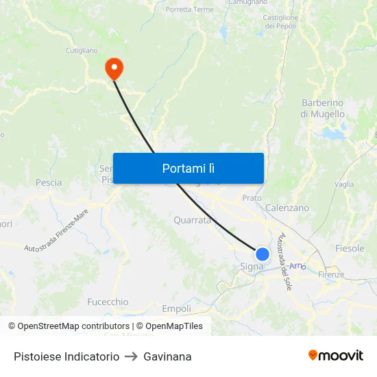 Pistoiese Indicatorio to Gavinana map