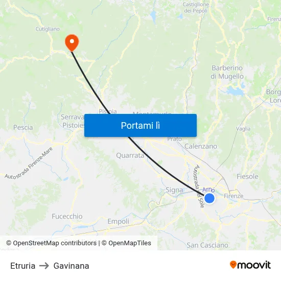 Etruria to Gavinana map