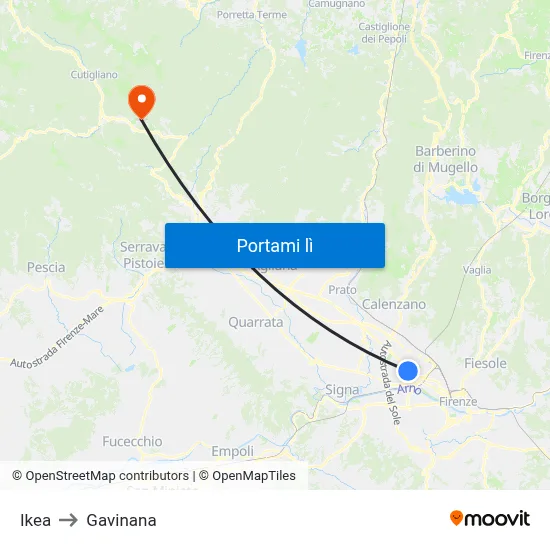 Ikea to Gavinana map