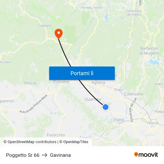Poggetto Sr 66 to Gavinana map