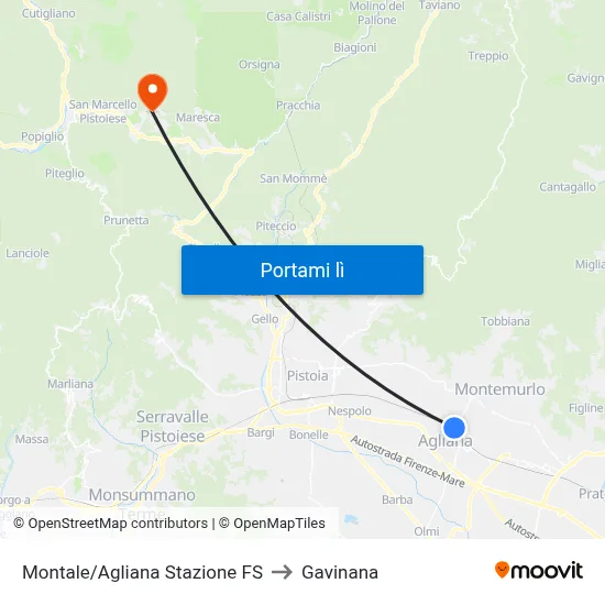 Montale/Agliana Stazione FS to Gavinana map