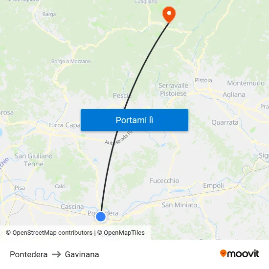 Pontedera to Gavinana map