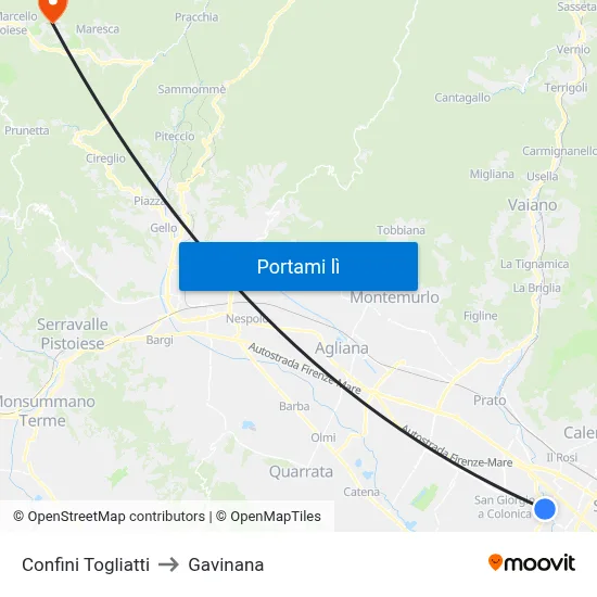 Confini Togliatti to Gavinana map