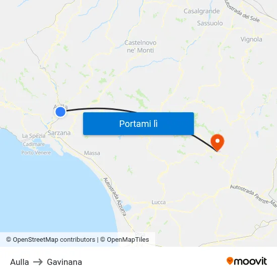 Aulla to Gavinana map