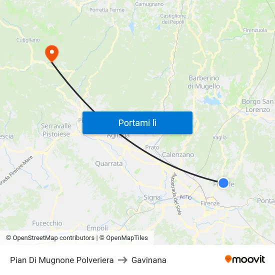 Pian Di Mugnone Polveriera to Gavinana map