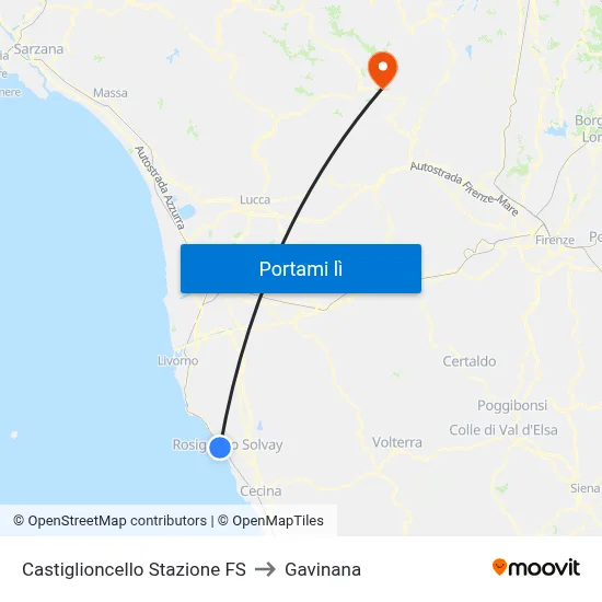Castiglioncello Stazione FS to Gavinana map