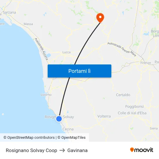 Rosignano Solvay Coop to Gavinana map
