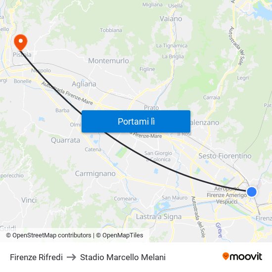 Firenze Rifredi to Stadio Marcello Melani map