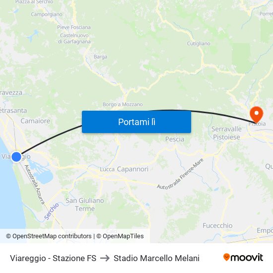 Viareggio Stazione FS to Stadio Marcello Melani map