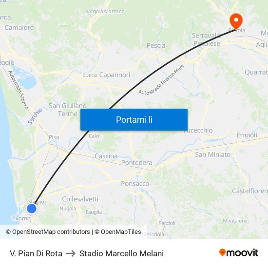 V. Pian Di Rota to Stadio Marcello Melani map