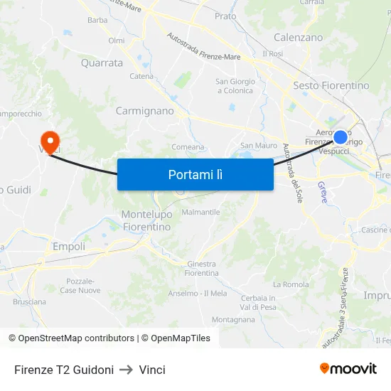 Firenze T2 Guidoni to Vinci map
