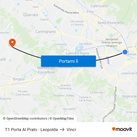 T1 Porta Al Prato - Leopolda to Vinci map