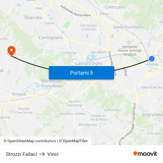 Strozzi Fallaci to Vinci map