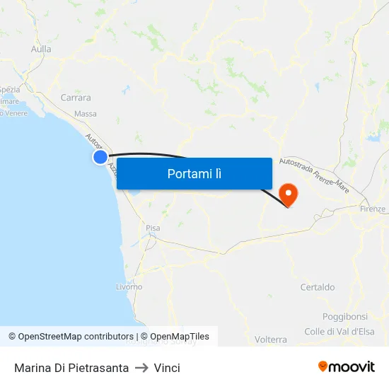 Marina Di Pietrasanta to Vinci map