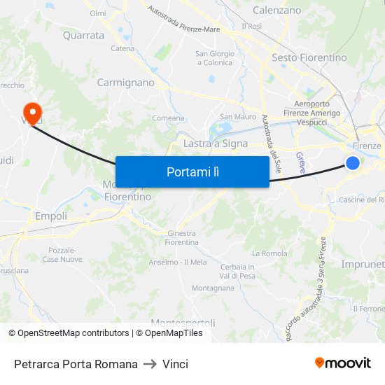 Petrarca Porta Romana to Vinci map