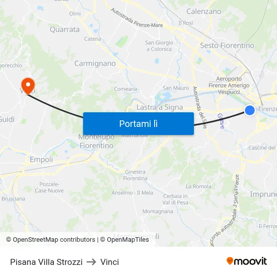 Pisana Villa Strozzi to Vinci map