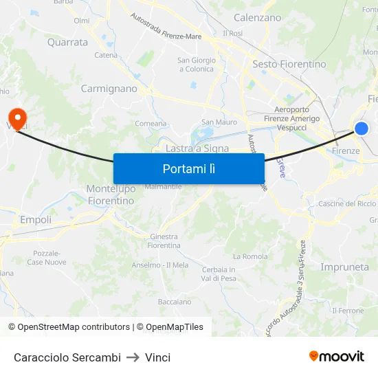 Caracciolo Sercambi to Vinci map