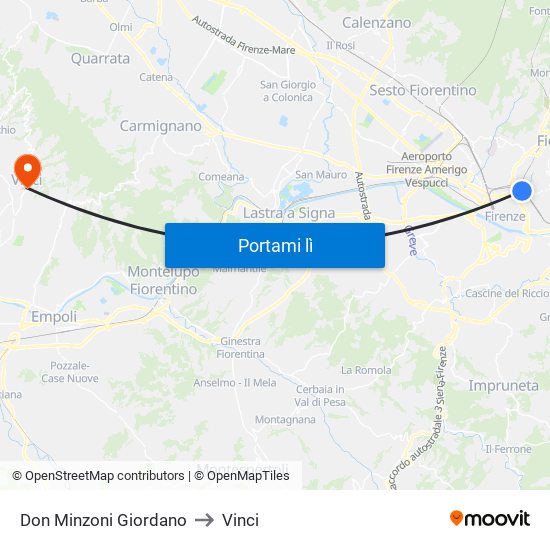 Don Minzoni Giordano to Vinci map