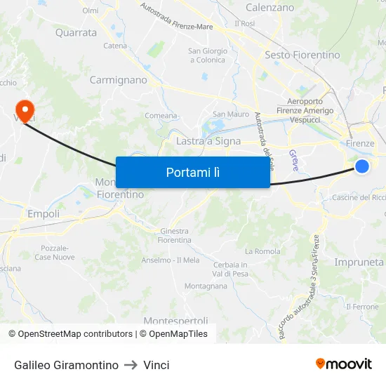 Galileo Giramontino to Vinci map