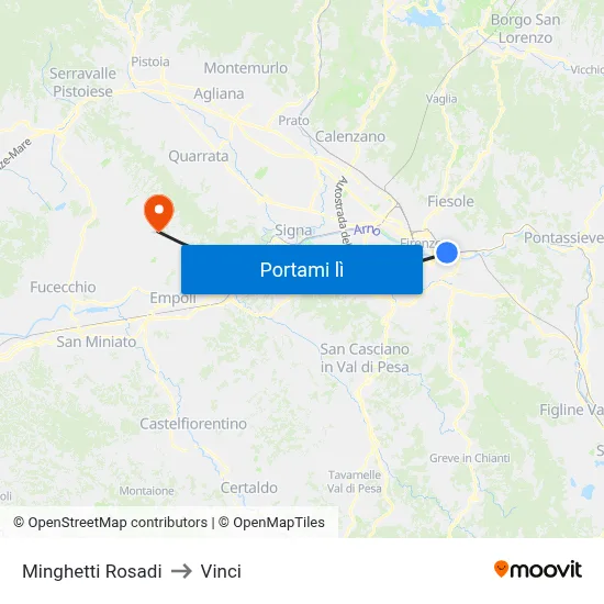 Minghetti Rosadi to Vinci map