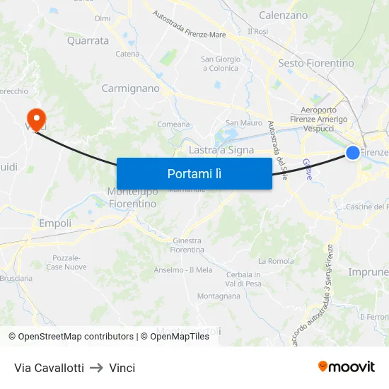 Via Cavallotti to Vinci map