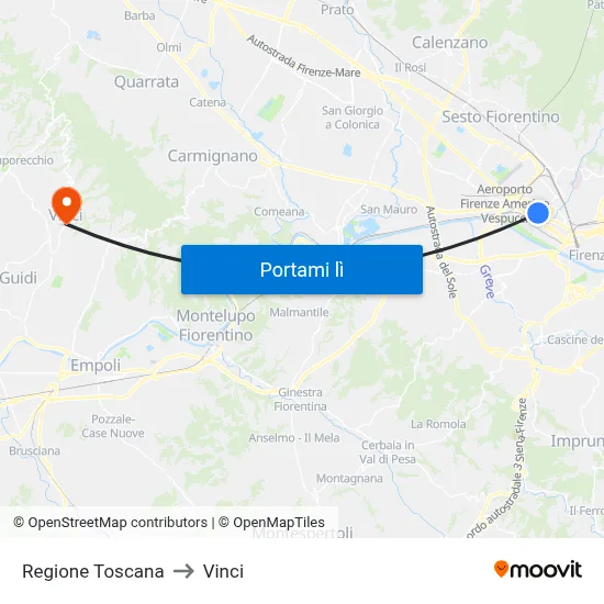 Regione Toscana to Vinci map