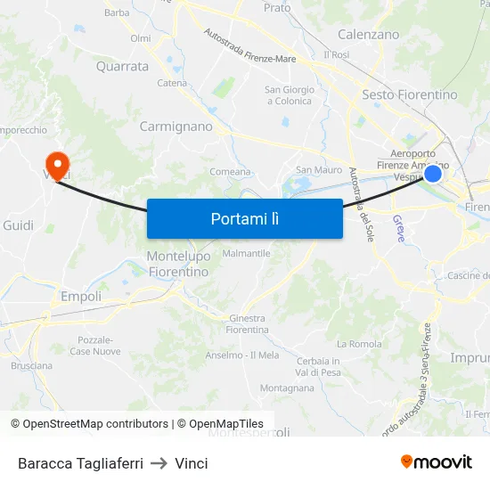 Baracca Tagliaferri to Vinci map