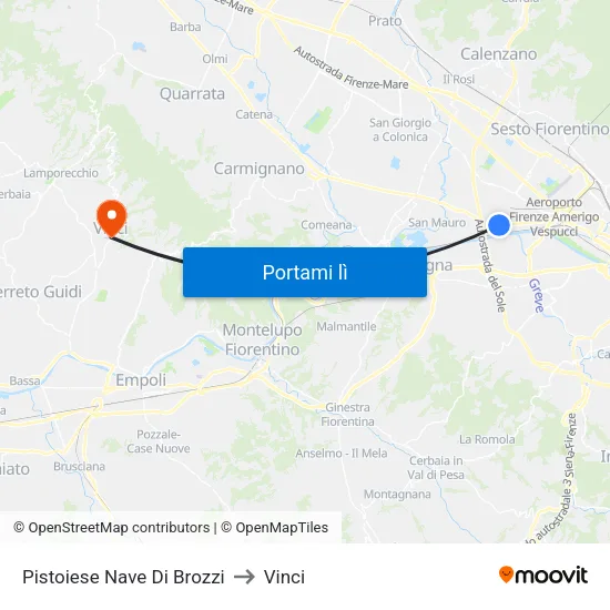 Pistoiese Nave Di Brozzi to Vinci map