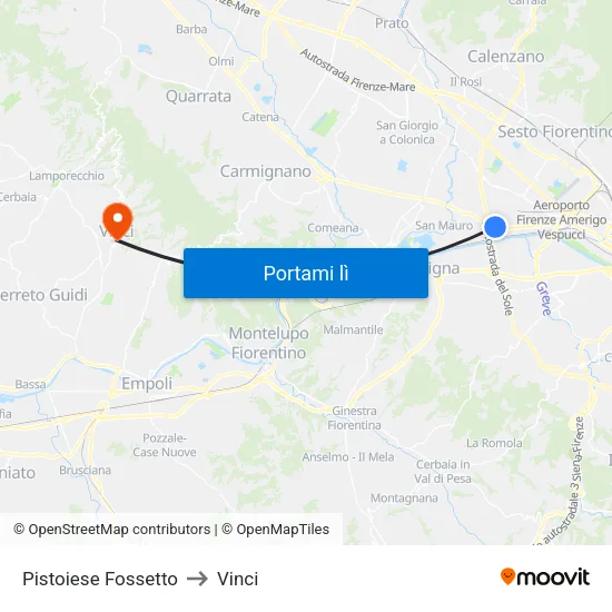 Pistoiese Fossetto to Vinci map