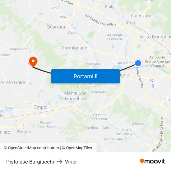 Pistoiese Bargiacchi to Vinci map