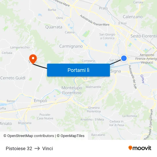 Pistoiese 32 to Vinci map