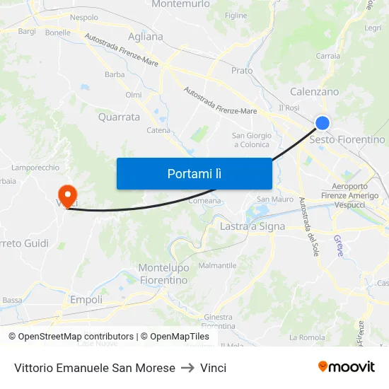 Vittorio Emanuele San Morese to Vinci map
