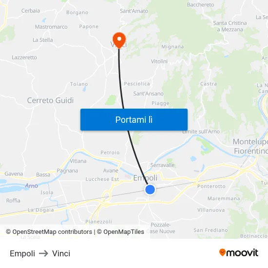 Empoli to Vinci map