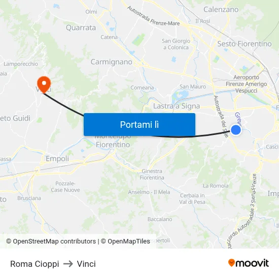 Roma Cioppi to Vinci map