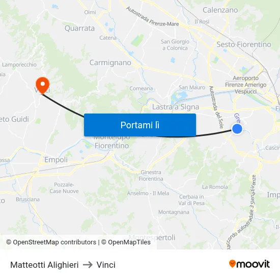 Matteotti Alighieri to Vinci map