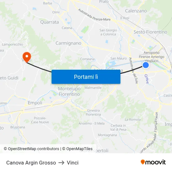 Canova Argin Grosso to Vinci map