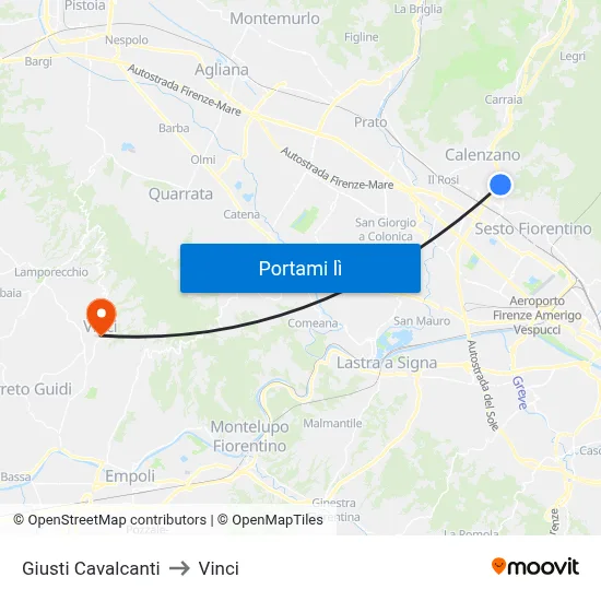 Giusti Cavalcanti to Vinci map