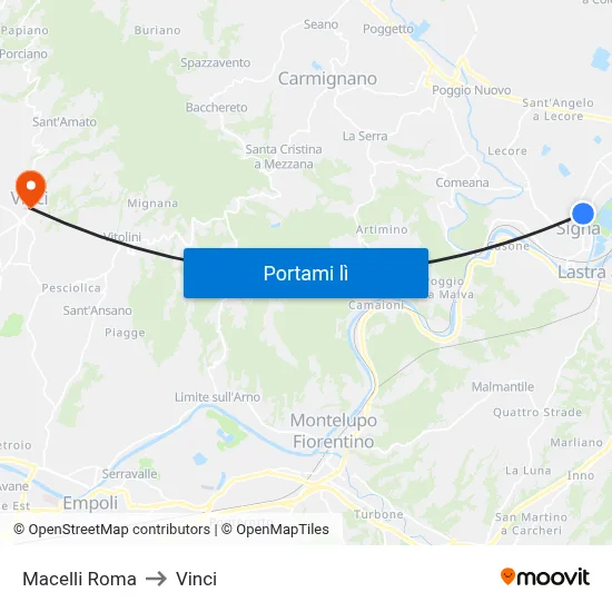 Macelli Roma to Vinci map