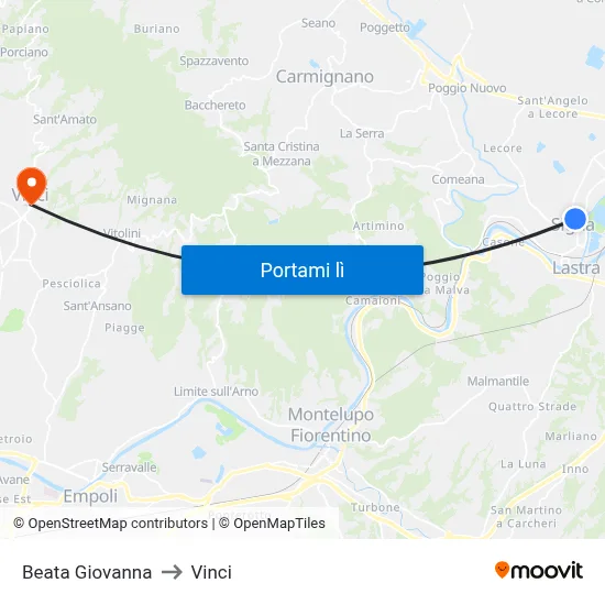 Beata Giovanna to Vinci map