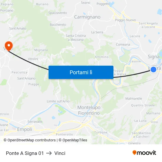 Ponte A Signa 01 to Vinci map