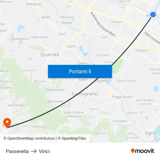 Passerella to Vinci map