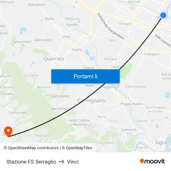 Stazione FS Serraglio to Vinci map