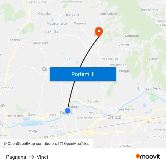 Pagnana to Vinci map
