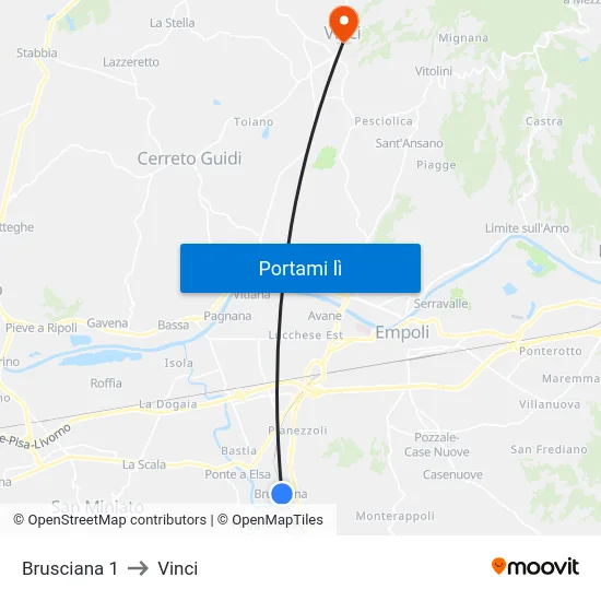 Brusciana 1 to Vinci map